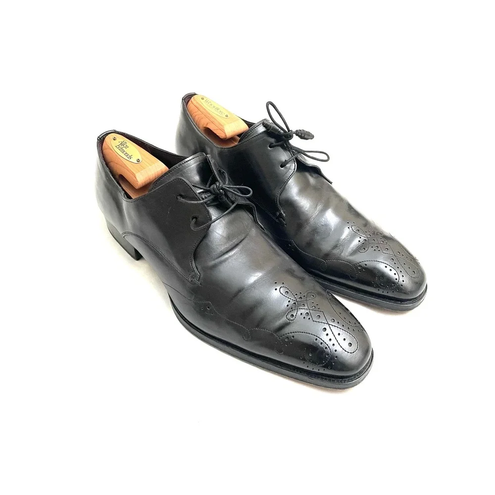 Mezlan Derby Shoes Mens 12M Black Excellent Medallion Toe Brogue Leather Spain